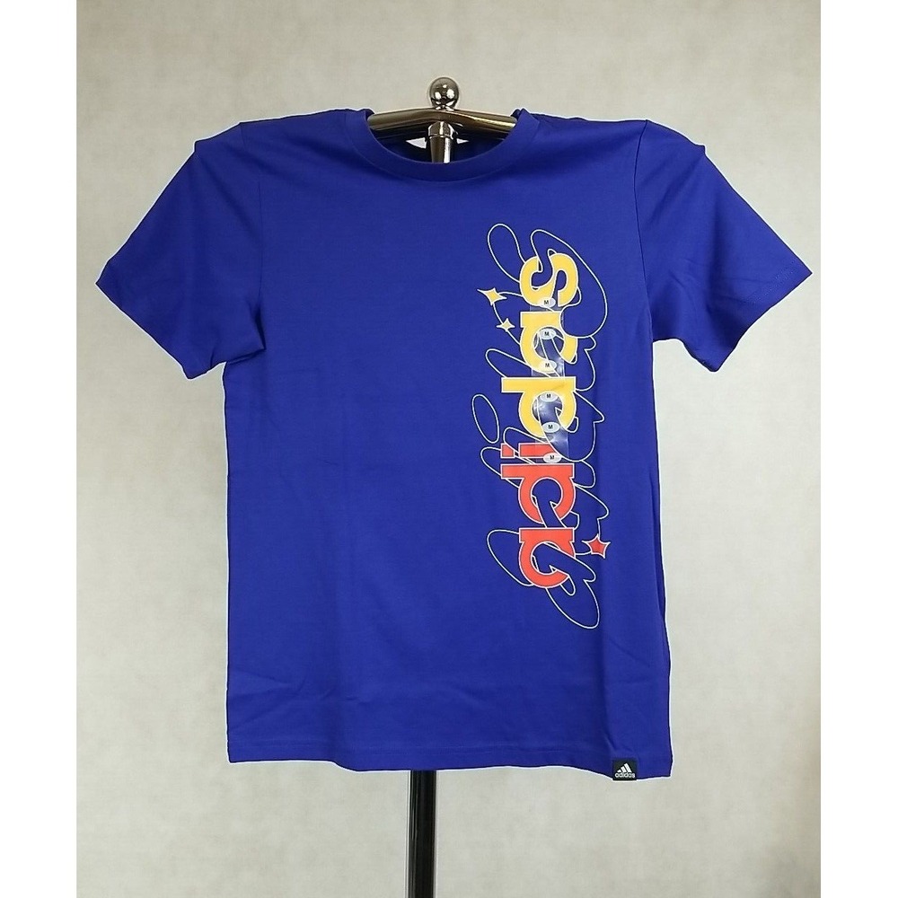 Adidas Boys Shirt Size‎ Medium Short Sleeve Blue T-Shirt Graphic Active Tee NWT